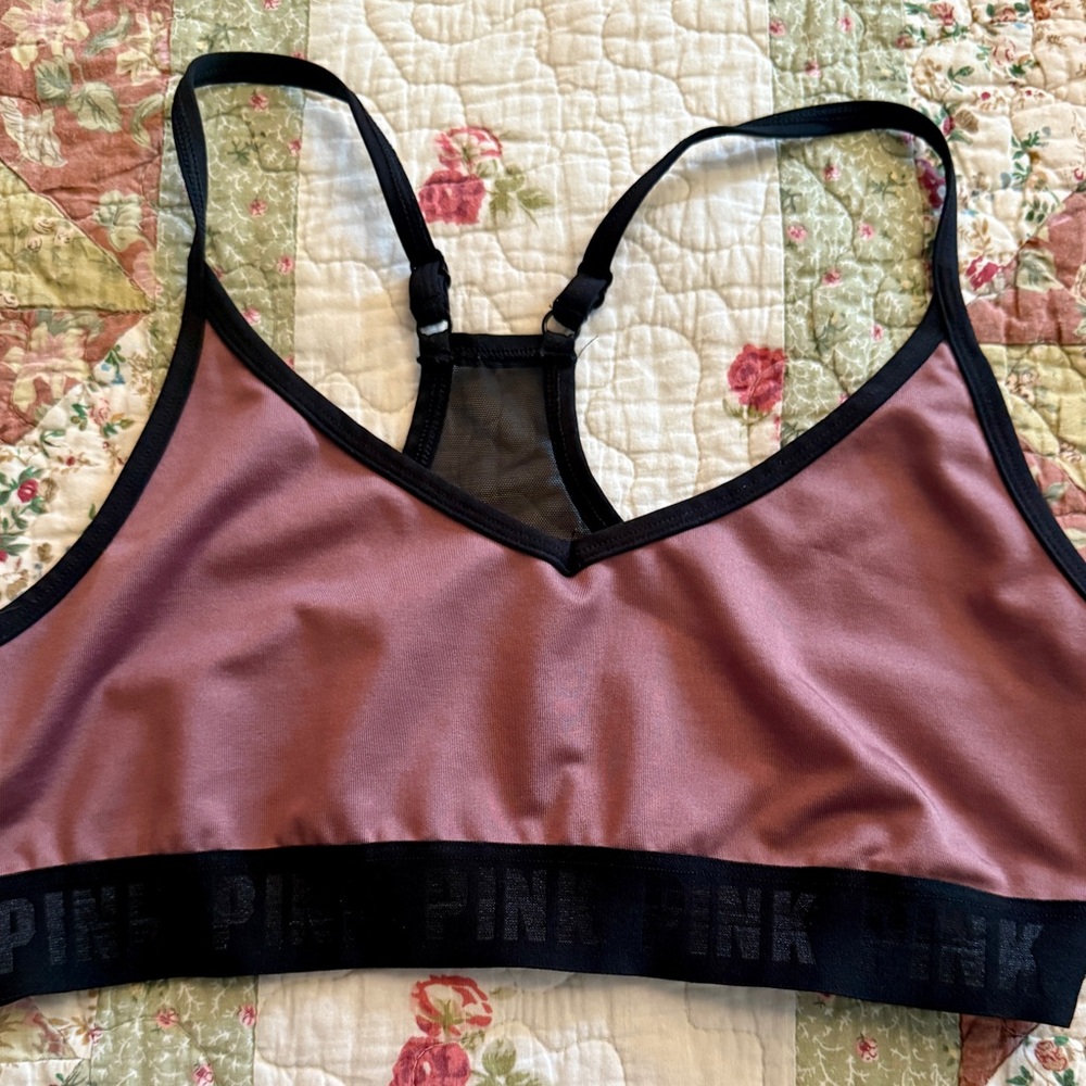 PINK Victoria's Secret Dusty Rose Sports Bra with Black Accents